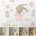 Stenske nalepke – zajčki za otroško sobo v rožnati barvi