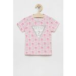 Otroški t-shirt Guess - roza. Otroški T-shirt iz kolekcije Guess. Model izdelan iz vzorčaste, elastične pletenine.