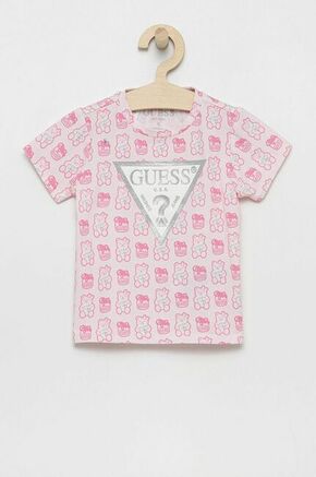 Otroški t-shirt Guess - roza. Otroški T-shirt iz kolekcije Guess. Model izdelan iz vzorčaste