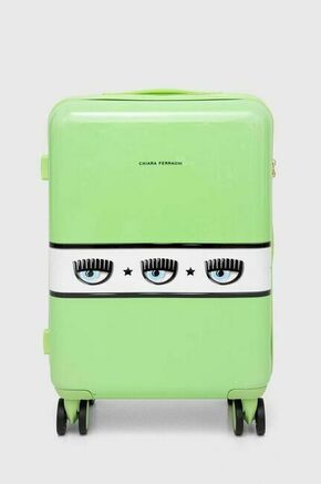 Kovček Chiara Ferragni zelena barva - zelena. Kovček iz kolekcije Chiara Ferragni. Model izdelan iz plastike.