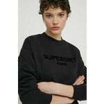 Bombažen pulover Superdry ženska, črna barva - črna. Pulover iz kolekcije Superdry, izdelan iz rahlo elastične pletenine. Model iz zračne bombažne tkanine.
