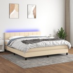 Greatstore Box spring postelja z vzmetnico LED krem 160x200 cm blago