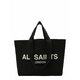 Torbica AllSaints ALI črna barva - črna. Velika nakupovalna torbica iz kolekcije AllSaints. Model brez zapenjanja, izdelan iz tekstilnega materiala.