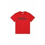 Otroška bombažna kratka majica HUGO rdeča barva - rdeča. Otroške kratka majica iz kolekcije HUGO. Model izdelan iz tanke, rahlo elastične pletenine.