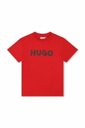 Otroška bombažna kratka majica HUGO rdeča barva - rdeča. Otroške kratka majica iz kolekcije HUGO. Model izdelan iz tanke