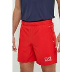 Kratke hlače EA7 Emporio Armani moški, rdeča barva - rdeča. Kratke hlače iz kolekcije EA7 Emporio Armani. Model izdelan iz gladke tkanine. Lahkoten elastičen material zagotavlja popolno svobodo gibanja.