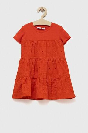 Otroška obleka Desigual oranžna barva - oranžna. Otroški Obleka iz kolekcije Desigual. Nabran model izdelan iz kombinacija dveh različnih materialov.