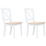 vidaXL Jedilni stoli 2 kosa beli in rjavi trdni kavčukovec