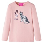 vidaXL Otroška majica z dolgimi rokavi motiv mačka iz bleščic svetlo roza 92