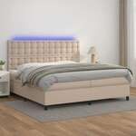 Greatstore Box spring postelja vzmetnico LED kapučino 200x200 cm um. usnje
