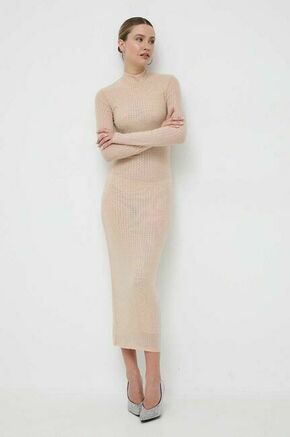 Obleka Bardot bež barva - bež. Obleka iz kolekcije Bardot. Model izdelan iz pletenine. Zelo elastičen material zagotavlja popolno svobodo gibanja.