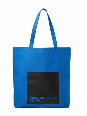 Torbica Karl Lagerfeld Jeans - modra. Velika nakupovalna torbica iz kolekcije Karl Lagerfeld Jeans. Model na zapenjanje