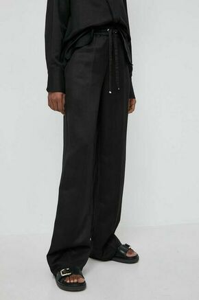 Hlače z mešanico lana BOSS črna barva - črna. Lahkotne hlače iz kolekcije BOSS izdelane iz enobarvne tkanine. Model iz zračne tkanine z visoko vsebnostjo lanu.