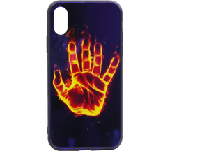 Chameleon Apple iPhone X/XS - Ovitek iz gume in stekla (TPUG) - Hand (shiny blue)