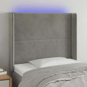 VidaXL LED posteljno vzglavje svetlo sivo 83x16x118/128 cm žamet