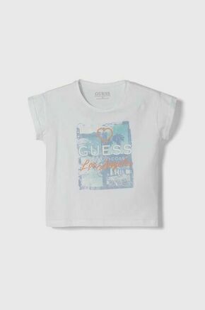 Otroška kratka majica Guess bela barva - bela. Otroške lahkotna kratka majica iz kolekcije Guess. Model izdelan iz visokokakovostnega materiala