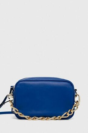 Usnjena torbica Red Valentino - modra. Majhna torbica iz kolekcije Red Valentino. na zapenjanje