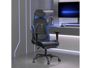 VIDAXL Masažni gaming stol z oporo za noge črno in modro umetno usnje