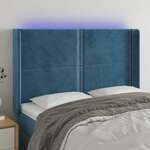 Greatstore LED posteljno vzglavje temno modro 147x16x118/128 cm žamet