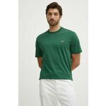Bombažna kratka majica Lacoste moški, bela barva - zelena. Kratka majica iz kolekcije Lacoste, izdelana iz elastične pletenine. Model iz zračne bombažne tkanine.