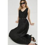 Obleka Armani Exchange črna barva - črna. Obleka iz kolekcije Armani Exchange. Nabran model izdelan iz vzorčaste tkanine. Lahek material, namenjen za toplejše letne čase.