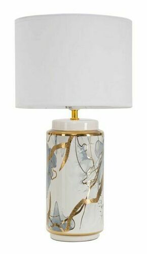 Bela/v zlati barvi keramična namizna svetilka s tekstilnim senčnikom (višina 48 cm) Glam Abstract – Mauro Ferretti