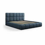 Temno modra oblazinjena zakonska postelja s prostorom za shranjevanje in letvenim dnom 200x200 cm Bellis – Micadoni Home