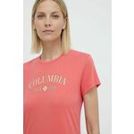 Kratka majica Columbia ženski, rdeča barva - rdeča. Kratka majica iz kolekcije Columbia. Model izdelan iz pletenine s potiskom.