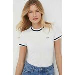 Kratka majica Lacoste ženski, bela barva - bela. Kratka majica iz kolekcije Lacoste, izdelana iz tanke, elastične pletenine. Material z optimalno elastičnostjo zagotavlja popolno svobodo gibanja.