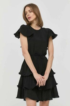 Obleka s primesjo svile Twinset črna barva - črna. Lahkotna obleka iz kolekcije Twinset. Nabran model