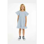Otroška bombažna obleka Tommy Hilfiger - modra. Otroški obleka iz kolekcije Tommy Hilfiger. Nabran model, izdelan iz bombažne tkanine.