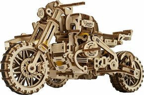 UGEARS 3D lesena mehanska sestavljanka UGR-10 Motorno kolo (scrambler) z vozičkom