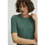 Bombažna kratka majica Medicine ženska, zelena barva - zelena. Kratka majica iz kolekcije Medicine. Model izdelan iz rebraste pletenine.