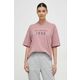 Bombažna kratka majica New Balance ženski, roza barva - roza. Kratka majica iz kolekcije New Balance, izdelana iz pletenine s potiskom. Model iz izjemno udobne bombažne tkanine.