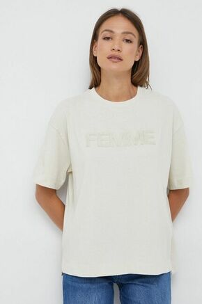 Bombažna kratka majica Selected Femme bež barva - bež. Kratka majica iz kolekcije Selected Femme. Model izdelan iz tanke