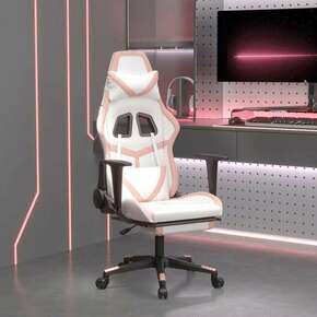 Shumee Gaming stol z oporo za noge belo in roza umetno usnje