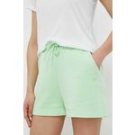 Kratke hlače 4F ženski, zelena barva - zelena. Kratke hlače iz kolekcije 4F, izdelane iz tanke, rahlo elastične pletenine. Model iz izjemno udobne tkanine z visoko vsebnostjo bombaža.