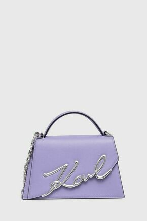 Usnjena torbica Karl Lagerfeld bež barva - vijolična. Majhna torbica iz kolekcije Karl Lagerfeld. Model na zapenjanje