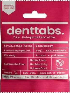 "denttabs. Tabletke za čiščenje zob Kids Strawberry s fluoridom - 125 kosi"