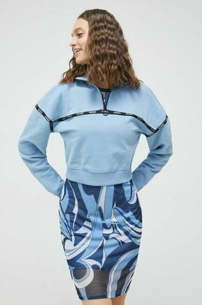 Bombažen pulover HUGO ženska - modra. Mikica iz kolekcije HUGO. Model izdelan iz tanke