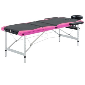 VidaXL 3-conska zložljiva masažna miza aluminij črne in roza barve