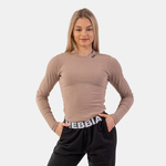 Nebbia Organic Cotton Ribbed Long Sleeve Top Brown XS Fitnes majica