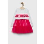 Otroška obleka Guess roza barva - roza. Otroški obleka iz kolekcije Guess. Model izdelan iz kombinacija dveh različnih materialov. Model iz izjemno udobne tkanine z visoko vsebnostjo bombaža.