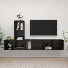 VidaXL TV omarica 3-delna visok sijaj črna iverna plošča