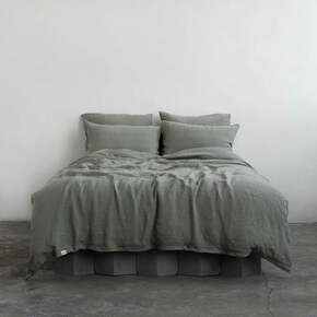 Kaki zelena podaljšana lanena posteljnina za zakonsko posteljo 200x220 cm – Linen Tales