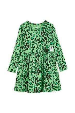 Otroška bombažna obleka Mini Rodini zelena barva - zelena. Otroški obleka iz kolekcije Mini Rodini. Model izdelan iz vzorčaste pletenine. Model iz izjemno udobne bombažne tkanine.