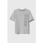 Otroška bombažna kratka majica BOSS siva barva - siva. Otroške kratka majica iz kolekcije BOSS. Model izdelan iz tanke, rahlo elastične pletenine.