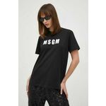 Bombažna kratka majica MSGM ženski, črna barva - črna. Kratka majica iz kolekcije MSGM, izdelana iz pletenine s potiskom. Model iz zračne bombažne tkanine.