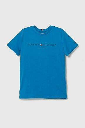 Otroška bombažna kratka majica Tommy Hilfiger - modra. Otroške kratka majica iz kolekcije Tommy Hilfiger. Model izdelan iz tanke