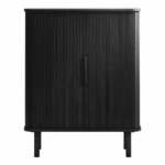 Črna omarica v hrastovem dekorju z drsnimi vrati 113x90 cm Cavo – Unique Furniture